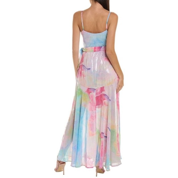 Hutch Alden Rainbow Sequin Maxi Wrap Dress size medium vibrant colorful boho - Picture 2 of 13